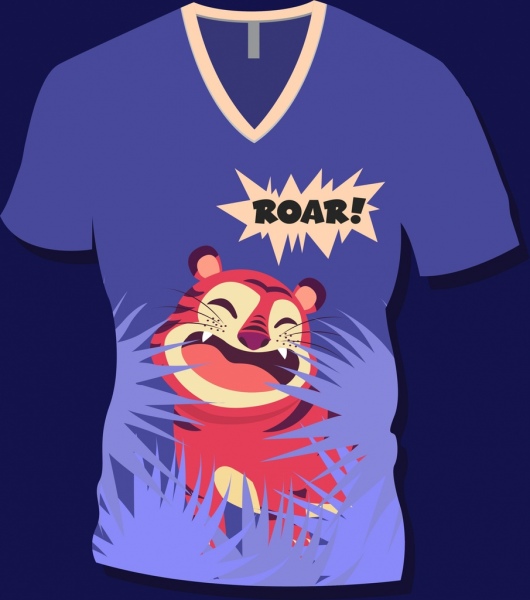 diseño de la camiseta plantillas dibujos animados tigre icono decoración azul