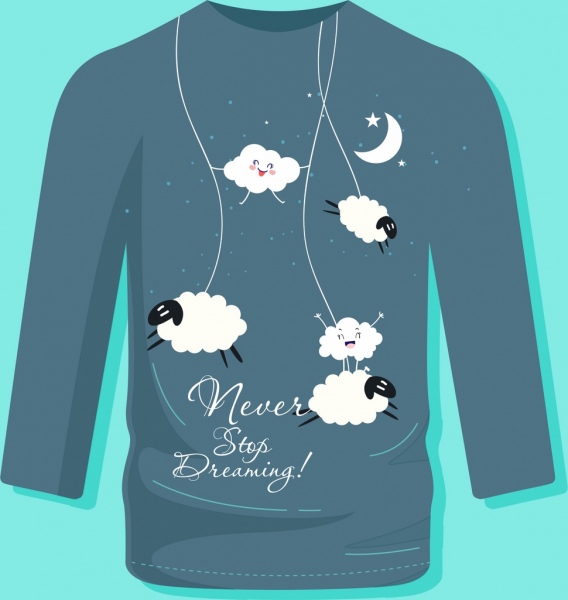 icônes de moutons tshirt modèle rêve thème nuage lune