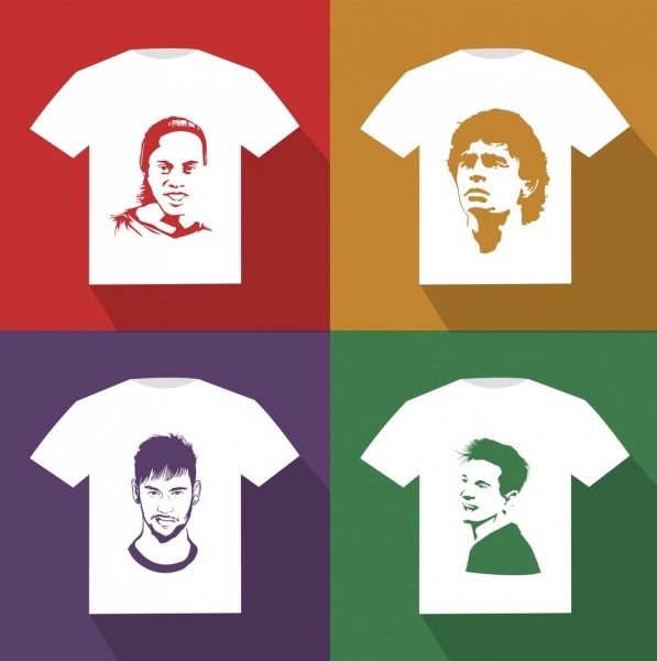t-Shirt Vorlage Fußball Spieler Gesichter Symbole Dekor