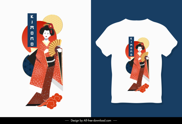 plantilla de camiseta kimono boceto de traje brillante diseño
