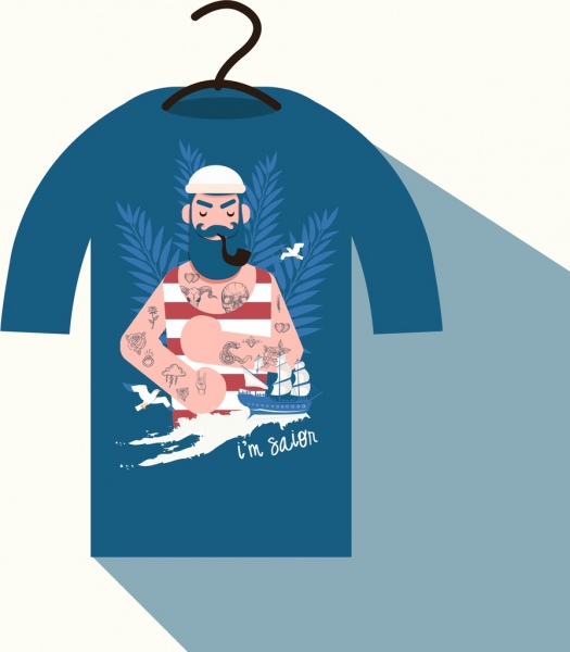 camiseta marinero de plantilla nave mar iconos decoración