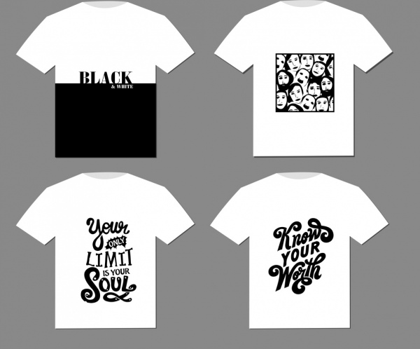 camiseta plantillas caras caligráfico blanco negro decoración