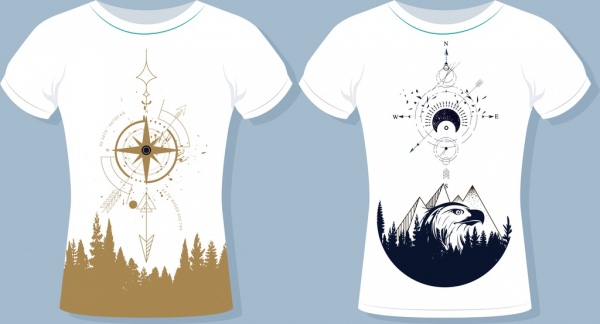 t-shirt Vorlagen Berg Kompass Symbole Dekor weiß design
