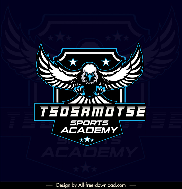 tsosamotse academia deportiva plantilla de logotipo contraste oscuro simétrico águila textos estrellas decoración
