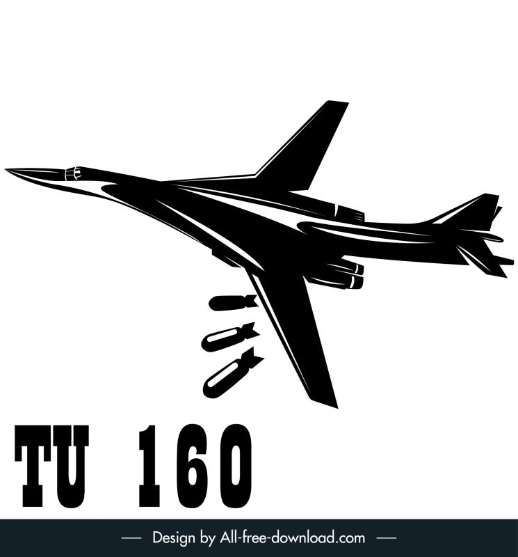TU 160 Bomber Pesawat Icon Garis Besar Siluet Dinamis