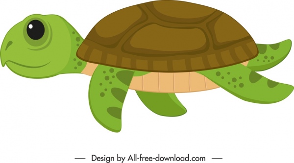 海龟图标可爱的彩色卡通素描
