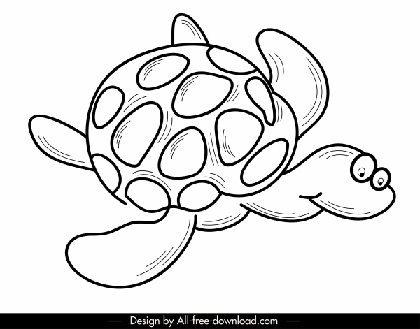 海龜圖示有趣的卡通素描黑色白色手繪