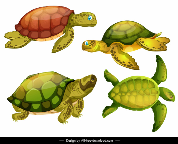 kura-kura spesies ikon mengkilap modern penuh warna sketsa