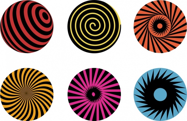coleção de ícones de círculos de torção desenho multicolorido de ilusão