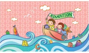 iki sevimli küçük sanat çocuk eğitim yelken önyüklemede çocuklar illüstrasyon vektör