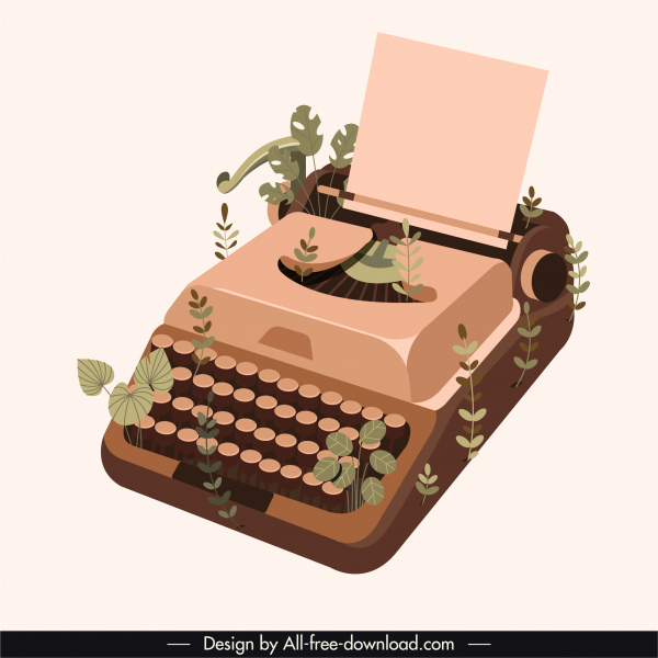 ícone da máquina de escrever design vintage 3d esboço deixa decoração