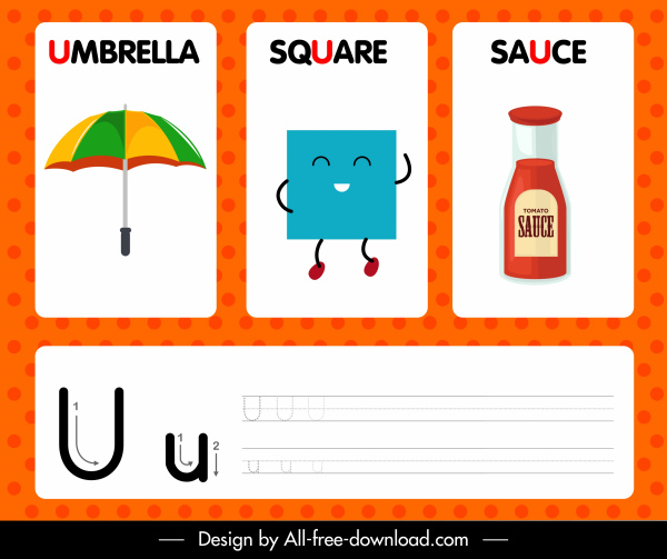 u alfabet pendidikan template warna-warni desain modern