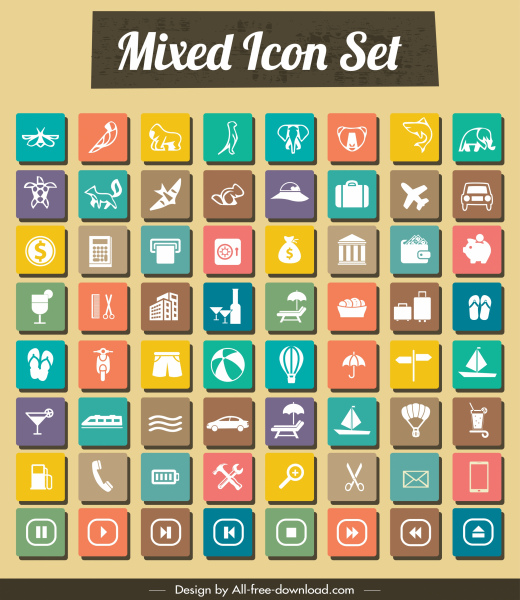 UI Icons Collection Bunte klassische flache Skizze