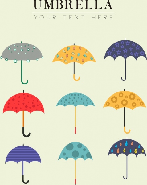 Regenschirm Symbolsammlung verschiedene bunte Dekoration