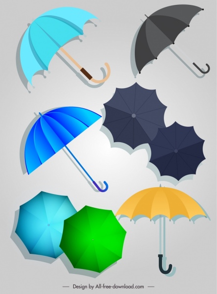 ícones do guarda-chuva esboço plano colorido
