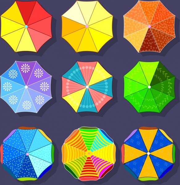 зонтик иконы красочные плоские украшения многоугольник дизайн
