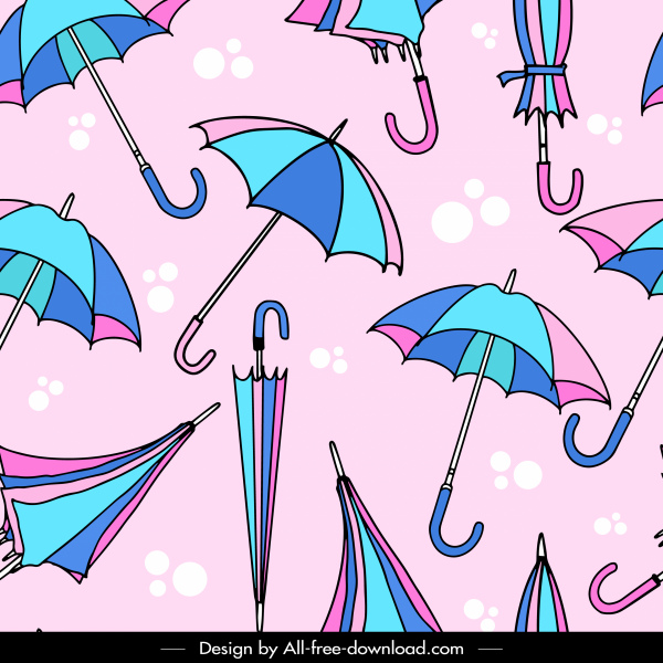 plantilla de patrón de paraguas colorido boceto dibujado a mano