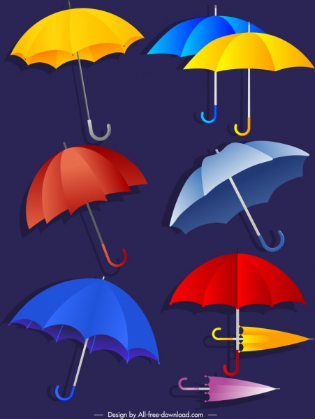 şemsiyeler, simgeler, renkli, şekiller, anahat
