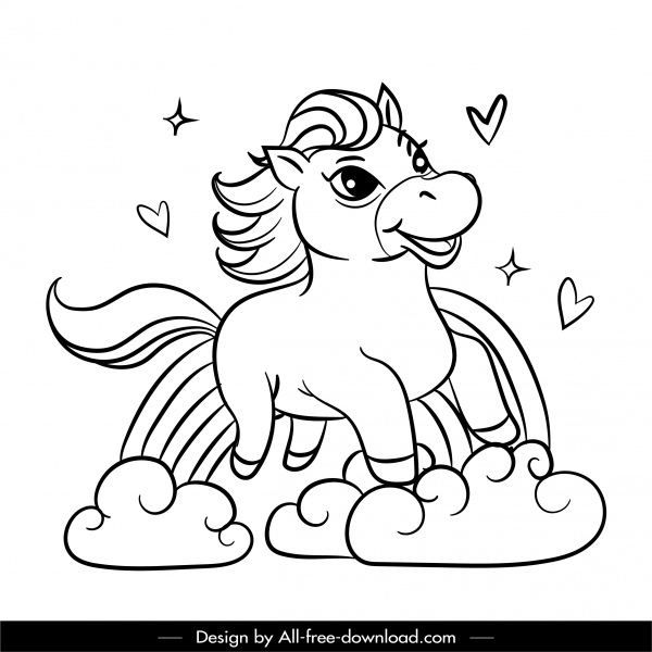 Unicorn Drawing Cute Cartoon Design Black White Handdrawn-vector Cartoon-free  Vector Free Download