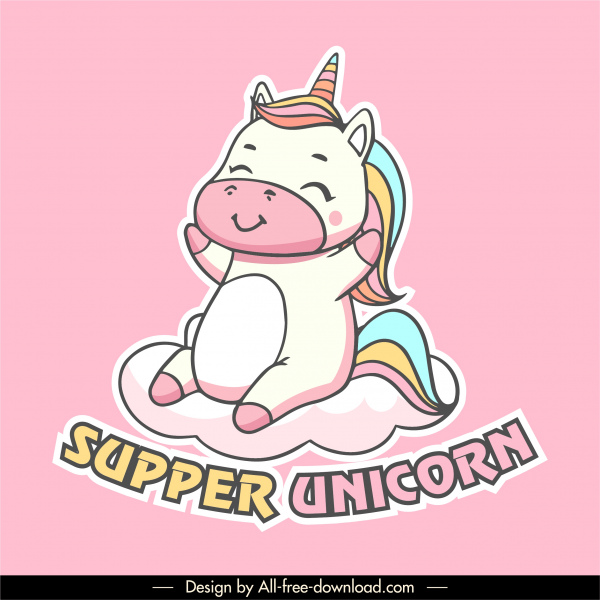 ikon unicorn lucu sketsa kuda kecil warna-warni handdrawn