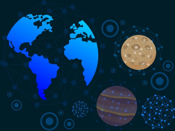 projeto de conexão do pontos de ícones planetas do universo fundo