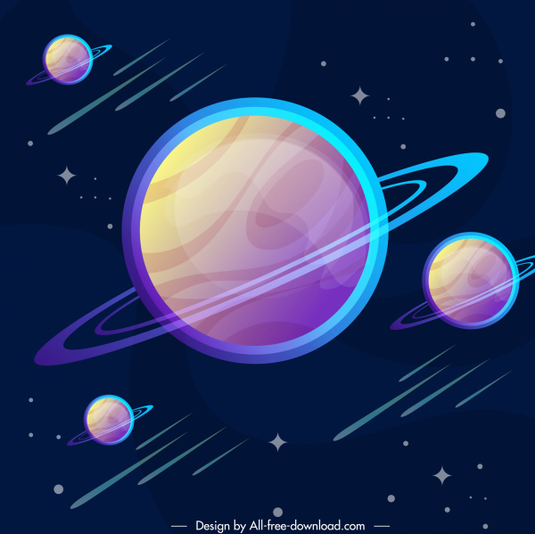宇宙背景土星行星草图现代多彩设计