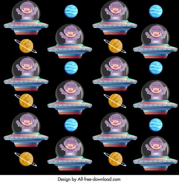 Universo padrão OVNI planetas ícones repetindo design