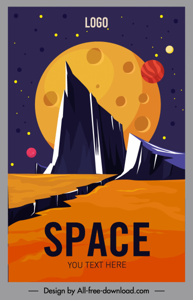 Universum Poster Planet Oberfläche Skizze buntes Design
