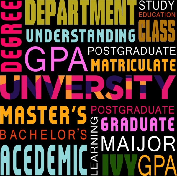 Universitas latar belakang teks-teks modal yang berwarna-warni dekorasi desain modern