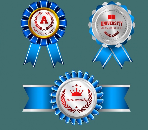 Universidad de la medalla brillante decoración rojo azul plantillas