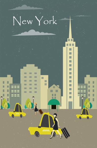 La vida urbana dibujo peatón taxi iconos de diseño clásico