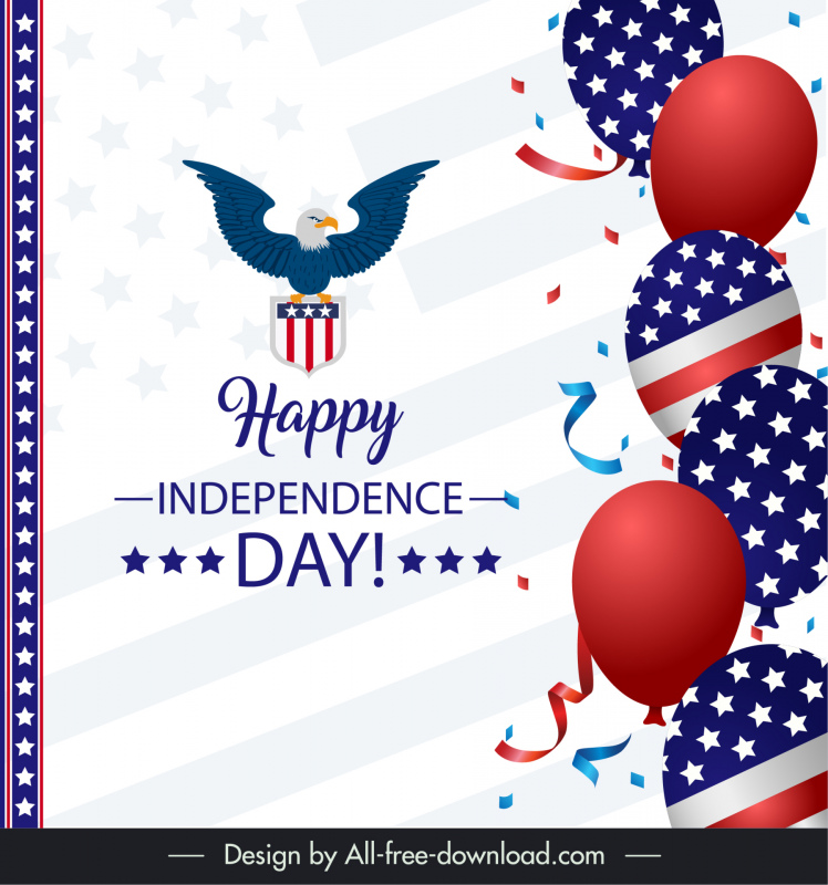 Cartel de vacaciones del Día de la Independencia de los Estados Unidos elegante globo moderno Águila Bandera Elementos decoración