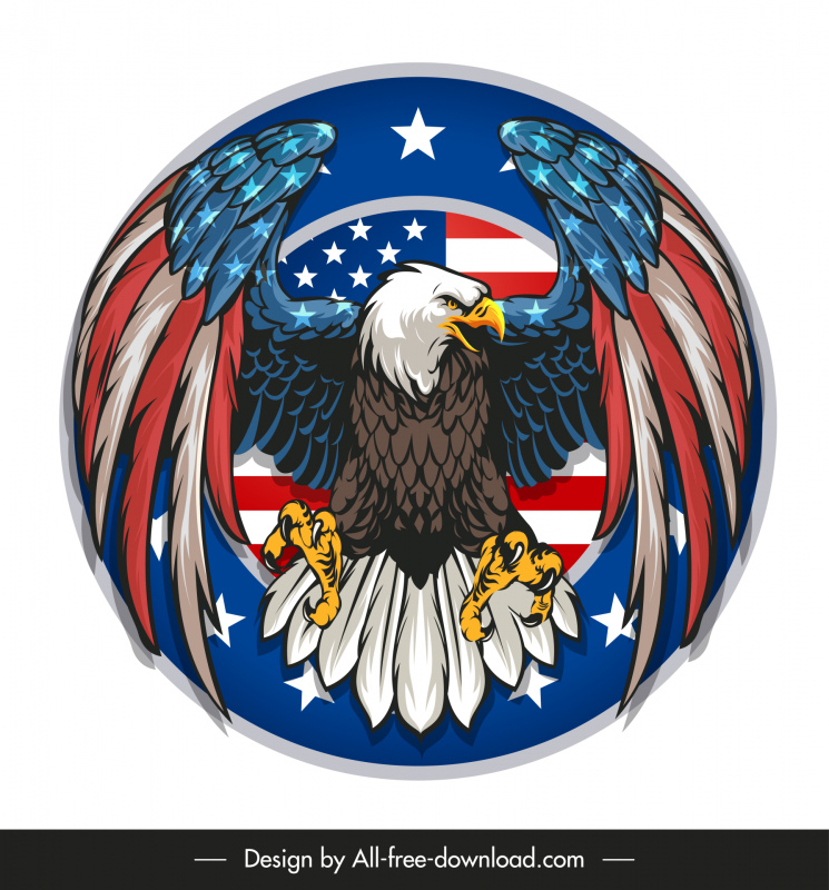 USA Eagle Insignia Icon การแยกวงกลมแบนสมมาตรปีกนกอินทรีร่าง