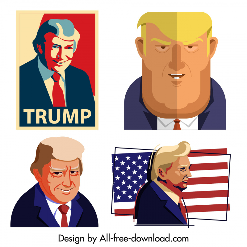 Elemen Desain Pemilu AS Sketsa Ikon Presiden Trump