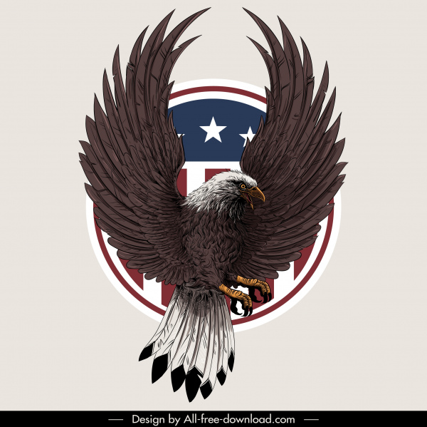 美国徽章模板勇敢的鹰素描现实设计