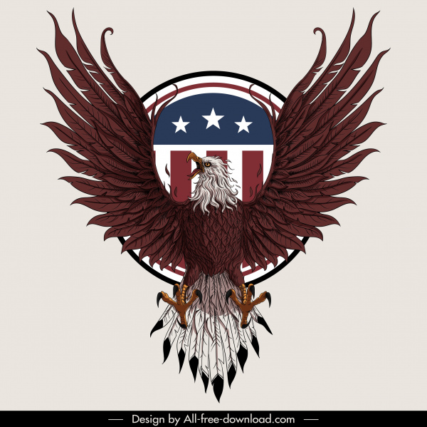 USA Insignia mẫu mạnh mẽ Eagle phác thảo đối xứng trang trí