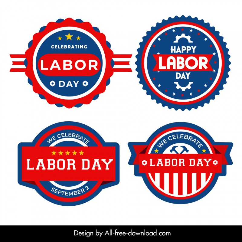 ABD işçi bayramı etiketleri koleksiyon bayrak elemanları dekor daire şekiller tasarım