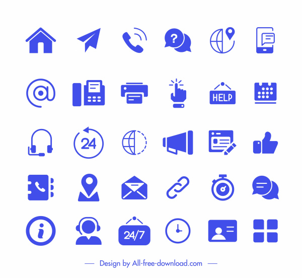 ícones de interface de usuário coleção símbolos planos azuis esboço