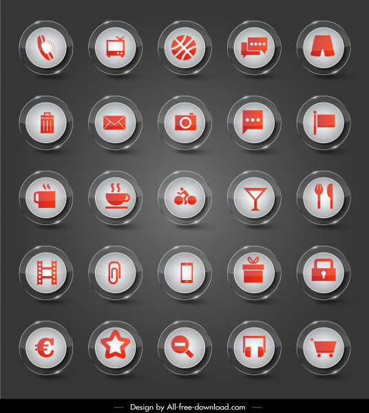 Collection d’icônes d’interface utilisateur design moderne de cercle brillant