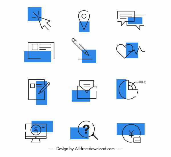 iconos de la interfaz de usuario símbolos planos clásicos dibujados a mano
