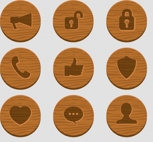 icônes d’interface utilisateur plat isolation de cercles de décor en bois