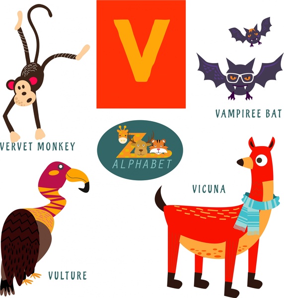 V Letter Education Design With Wild Animals-vector Sport-free Vector Free  Download