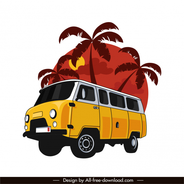 Elemen Desain Liburan Bus Coconut Sketch Desain Klasik