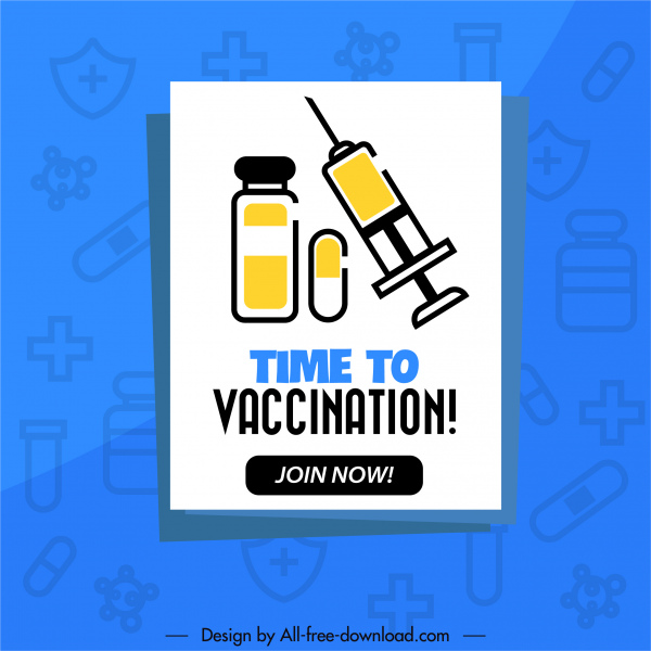 ワクチン接種バナーフラット医療要素スケッチ