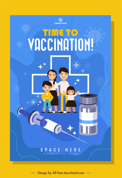 вакцинация баннер шаблон семьи инъекции иглы вакцины эскиз