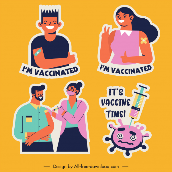 องค์ประกอบการออกแบบการฉีดวัคซีนตัวการ์ตูนร่างไวรัส