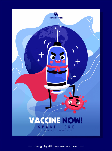 plantilla de cartel de vacunación divertidos elementos médicos estilizados