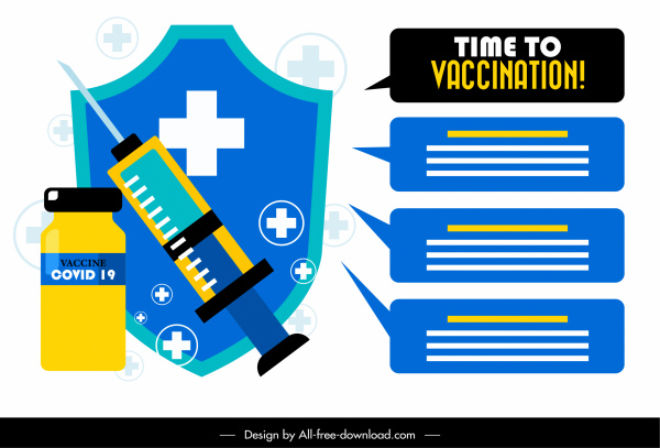 cartel de vacunación plantilla de aguja de inyección escudo de la vacuna boceto de la vacuna