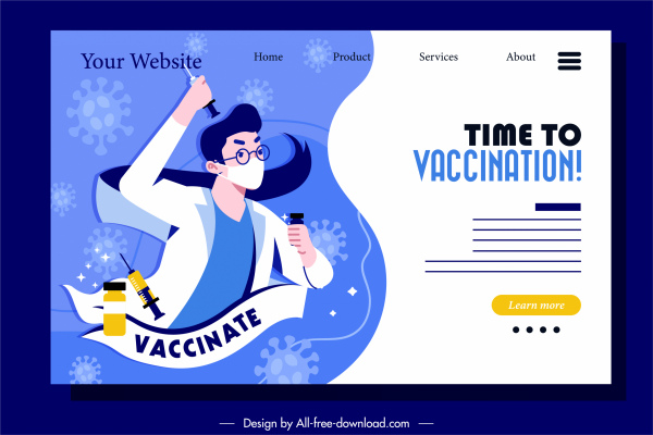 ワクチン接種ウェブページテンプレート医師の医療要素スケッチ