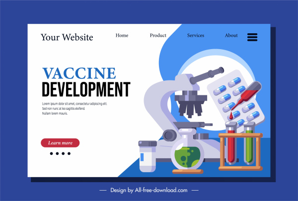 modèle de page web de vaccination croquis d’outil d’équipement médical